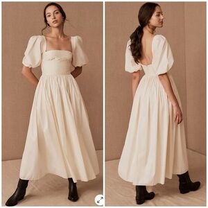 Anthropologie BHLDN Sachin + Babi Cream boho midi Dress with Puff Sleeves